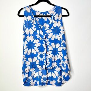 Alice + Olivia Silk Tank Top Swan Print Sleeveless Blue